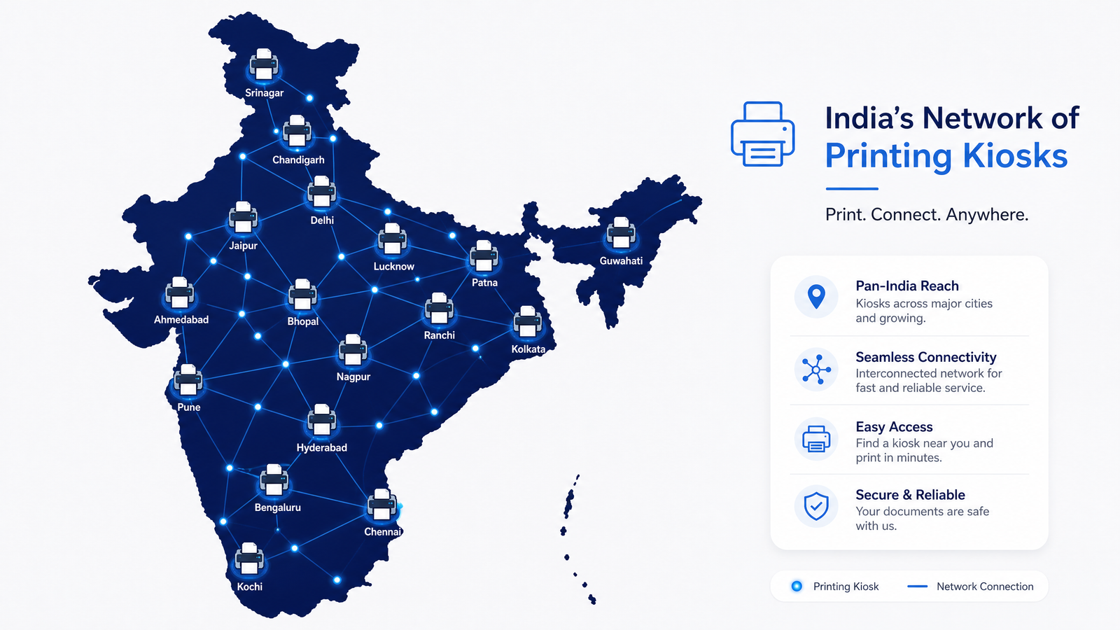 A4Station Kiosk Network Across India - College, Office, Library Printing Locations